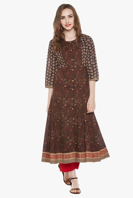 Varanga Brown & Red Printed Cotton Kurta With Pants Varanga Brown & Red Printed Cotton Kurta With Pants