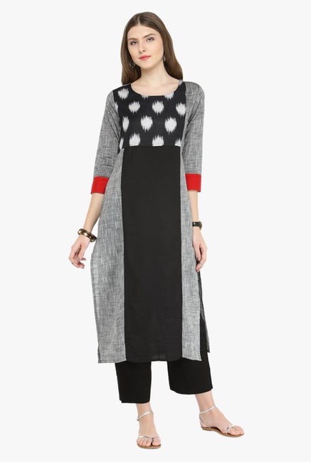 Varanga Grey & Black Printed Kurta Varanga Grey & Black Printed Kurta