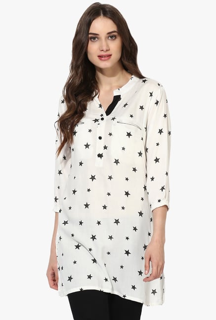 Mytri Off White Printed Rayon Kurti Mytri Off White Printed Rayon Kurti