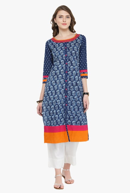 Varanga Navy Floral Print Kurta Varanga Navy Floral Print Kurta