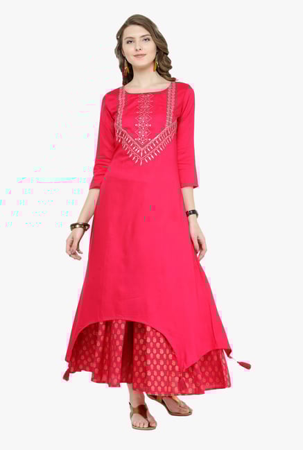 Varanga Pink Embroidered Kurta With Palazzo Varanga Pink Embroidered Kurta With Palazzo
