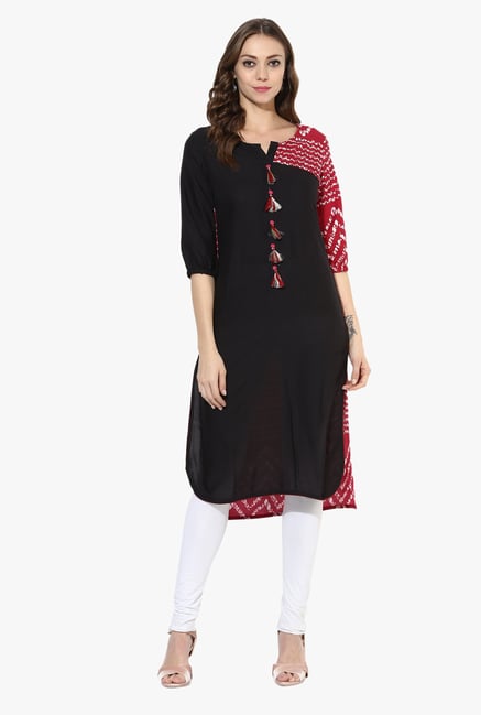 Mytri Black & Maroon Printed Rayon A Line Kurta Mytri Black & Maroon Printed Rayon A Line Kurta