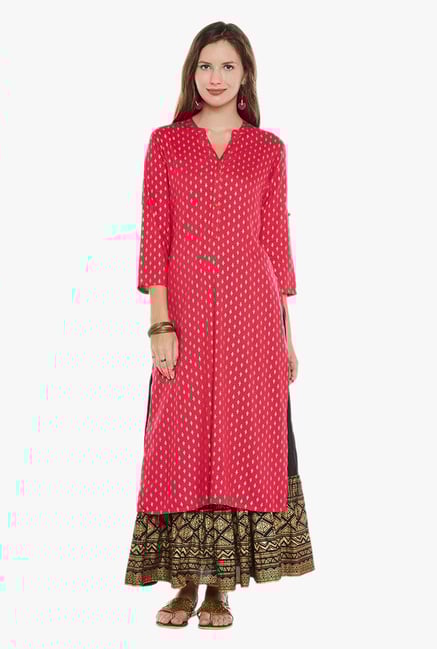 Varanga Pink & Black Printed Kurta With Skirt Varanga Pink & Black Printed Kurta With Skirt