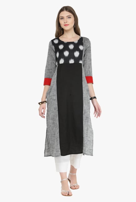 Varanga Grey & White Printed Kurta With Pants Varanga Grey & White Printed Kurta With Pants