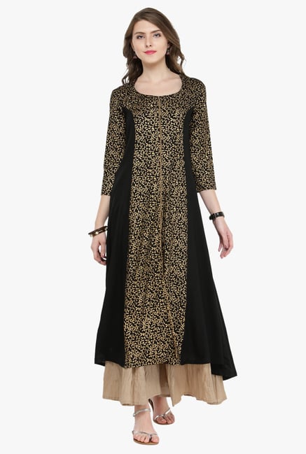 Varanga Black & Gold Printed Kurta Varanga Black & Gold Printed Kurta