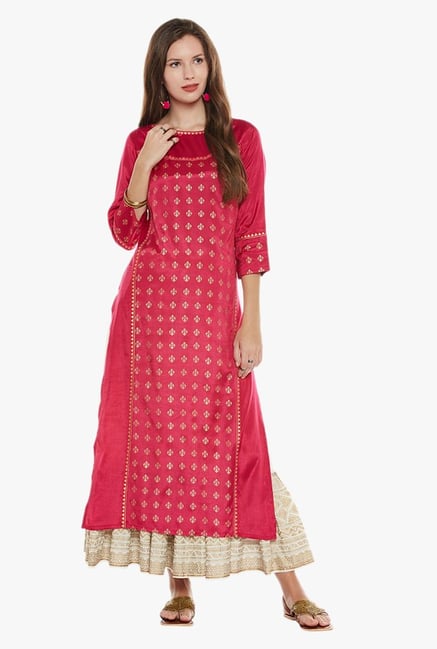 Varanga Pink & Ivory Printed Kurta With Skirt Varanga Pink & Ivory Printed Kurta With Skirt