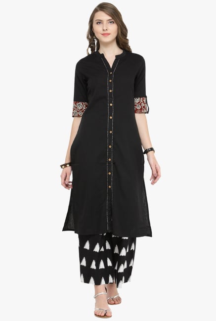 Varanga Black Cotton Kurta With Palazzo Varanga Black Cotton Kurta With Palazzo