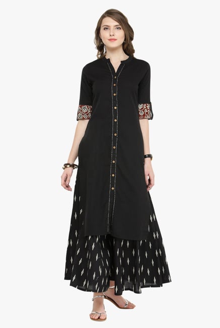 Varanga Black Cotton Kurta With Palazzo Varanga Black Cotton Kurta With Palazzo
