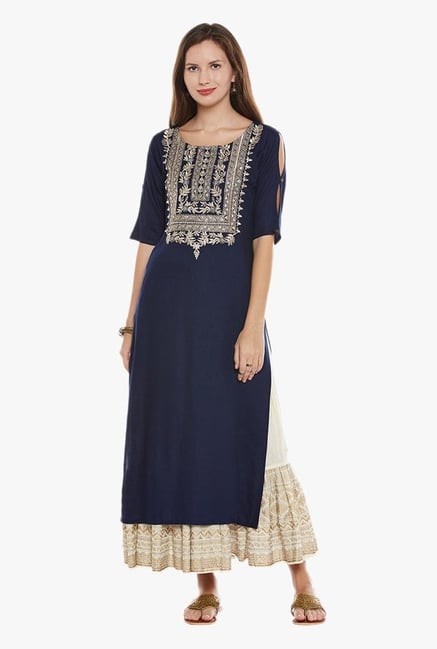 Varanga Navy & Ivory Embroidered Kurta With Skirt Varanga Navy & Ivory Embroidered Kurta With Skirt