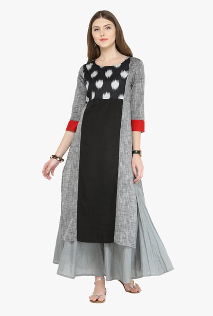 Varanga Black & Grey Printed Kurta With Palazzo Varanga Black & Grey Printed Kurta With Palazzo