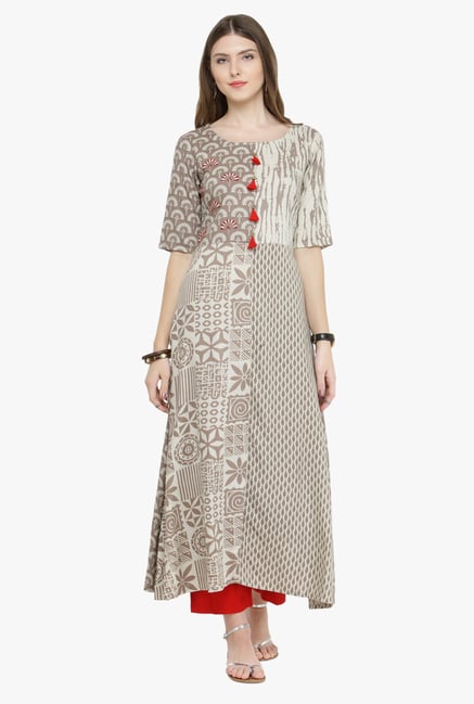 Varanga Beige & Red Printed Kurta With Pants Varanga Beige & Red Printed Kurta With Pants