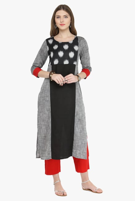 Varanga Grey & Red Printed Kurta With Pants Varanga Grey & Red Printed Kurta With Pants
