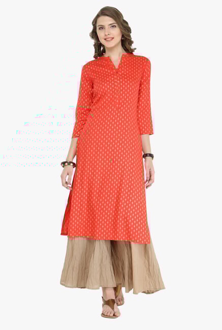 Varanga Red & Beige Printed Kurta With Palazzo Varanga Red & Beige Printed Kurta With Palazzo