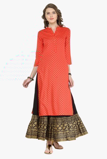 Varanga Red & Black Printed Kurta With Skirt Varanga Red & Black Printed Kurta With Skirt