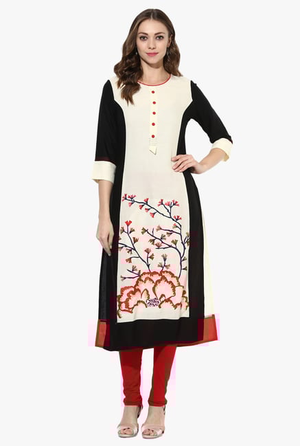 Mytri Off White Printed Rayon Straight Kurta Mytri Off White Printed Rayon Straight Kurta