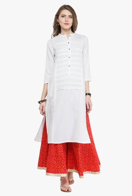 Varanga White & Pink Regular Fit Kurta With Palazzo Varanga White & Pink Regular Fit Kurta With Palazzo
