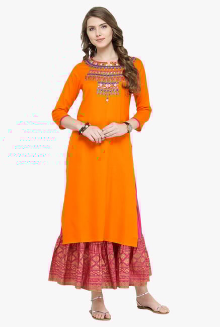 Varanga Orange Embroidered Kurta Varanga Orange Embroidered Kurta
