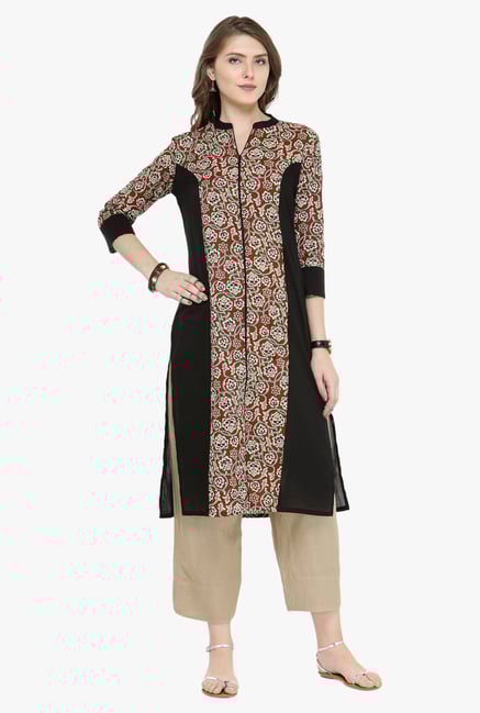 Varanga Black & Brown Printed Kurta Varanga Black & Brown Printed Kurta