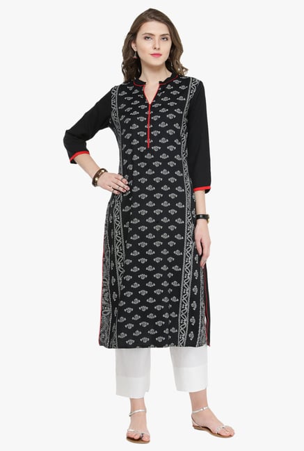 Varanga Black & White Printed Cotton Kurta With Pants Varanga Black & White Printed Cotton Kurta With Pants