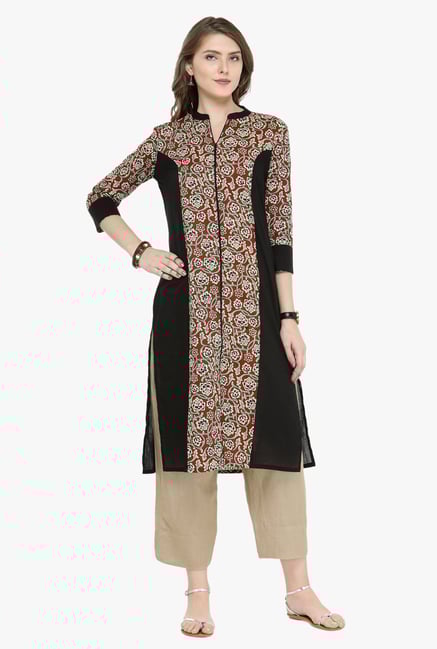 Varanga Black & Beige Printed Cotton Kurta With Pants Varanga Black & Beige Printed Cotton Kurta With Pants