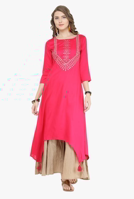 Varanga Pink & Beige Embroidered Kurta With Palazzo Varanga Pink & Beige Embroidered Kurta With Palazzo