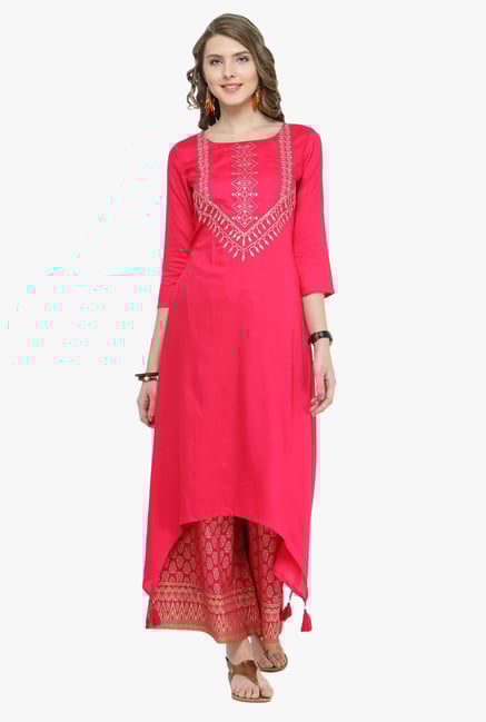 Varanga Pink Embroidered Kurta With Palazzo Varanga Pink Embroidered Kurta With Palazzo