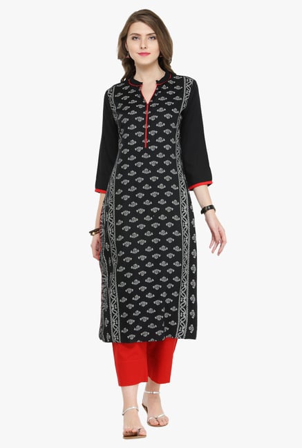 Varanga Black & Red Printed Cotton Kurta With Pants Varanga Black & Red Printed Cotton Kurta With Pants