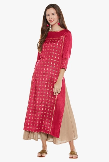 Varanga Pink & Gold Printed Kurta Varanga Pink & Gold Printed Kurta