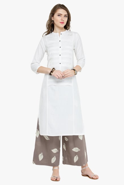Varanga White & Grey Regular Fit Kurta With Palazzo Varanga White & Grey Regular Fit Kurta With Palazzo