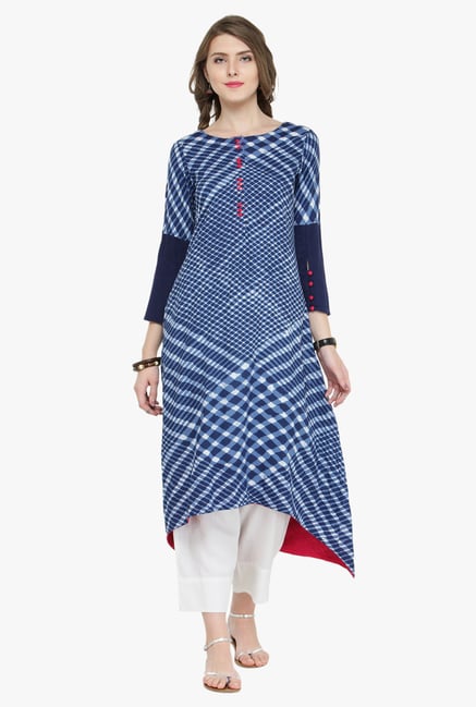 Varanga Indigo & White Geometric Print Kurta With Pants Varanga Indigo & White Geometric Print Kurta With Pants