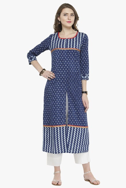 Varanga Indigo & White Printed Cotton Kurta With Pants Varanga Indigo & White Printed Cotton Kurta With Pants