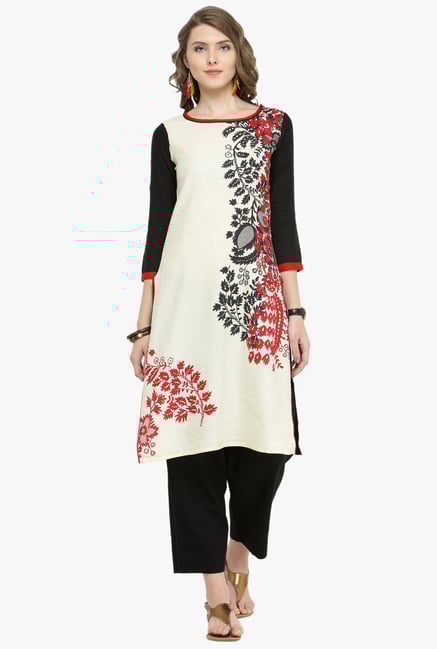 Varanga White & Black Printed Kurta With Pants Varanga White & Black Printed Kurta With Pants