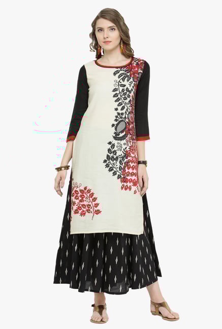 Varanga White & Black Printed Kurta With Palazzo Varanga White & Black Printed Kurta With Palazzo