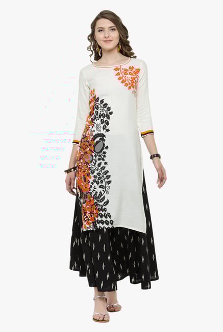 Varanga White & Black Printed Kurta With Palazzo Varanga White & Black Printed Kurta With Palazzo
