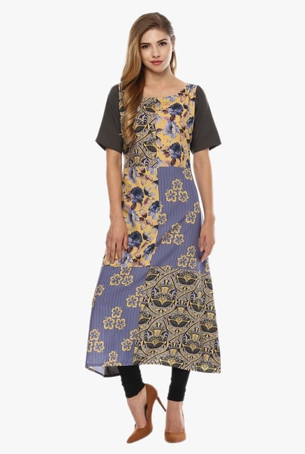 Ziyaa Mustard & Purple Printed Kurta Ziyaa Mustard & Purple Printed Kurta