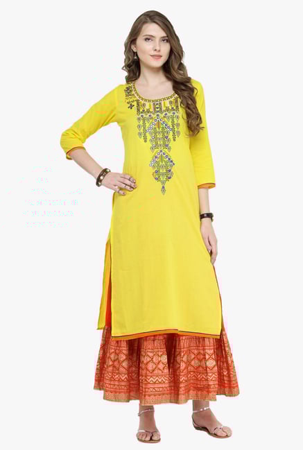 Varanga Yellow Embroidered Kurta Varanga Yellow Embroidered Kurta