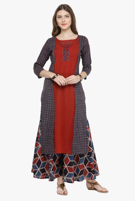 Varanga Maroon Embroidered Kurta Varanga Maroon Embroidered Kurta