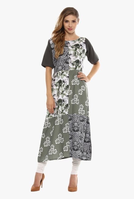 Ziyaa White & Olive Printed Kurta Ziyaa White & Olive Printed Kurta