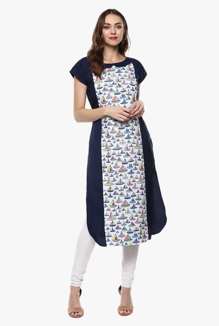 Ziyaa White & Navy Printed Kurta Ziyaa White & Navy Printed Kurta