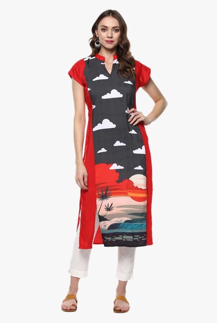 Ziyaa Red & Grey Printed Kurta Ziyaa Red & Grey Printed Kurta