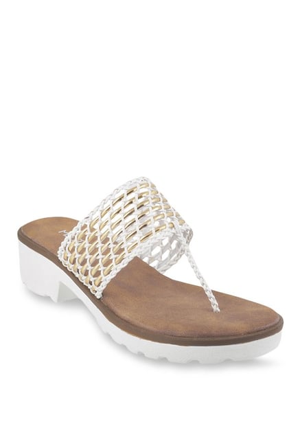 Metro White & Golden T-Strap Sandals Metro White & Golden T-Strap Sandals