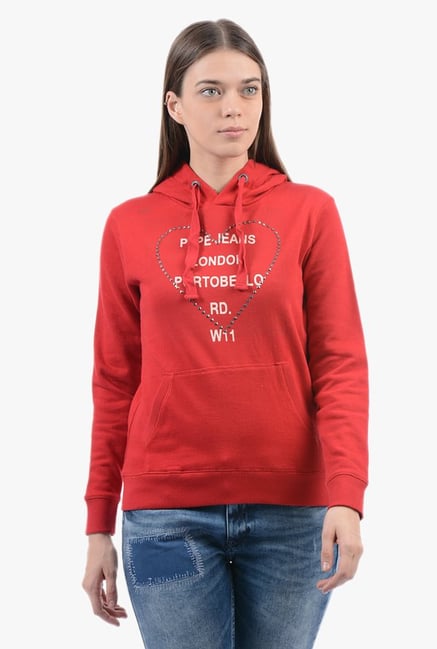Pepe Jeans Red Printed Hoodie Pepe Jeans Red Printed Hoodie