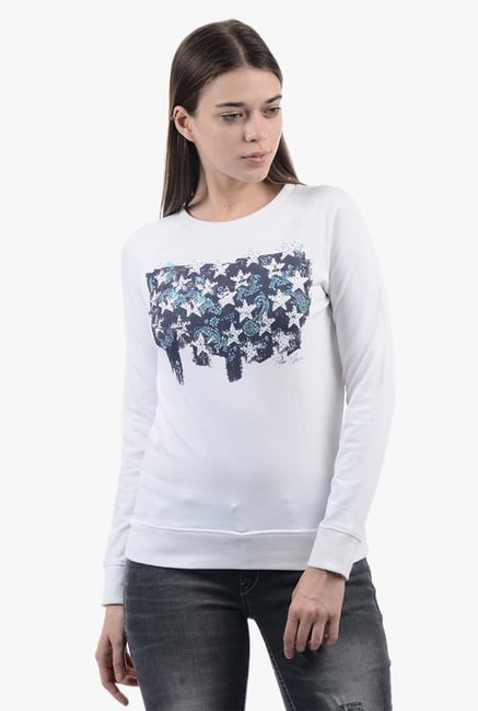 Pepe Jeans Off White Printed Sweatshirt Pepe Jeans Off White Printed Sweatshirt