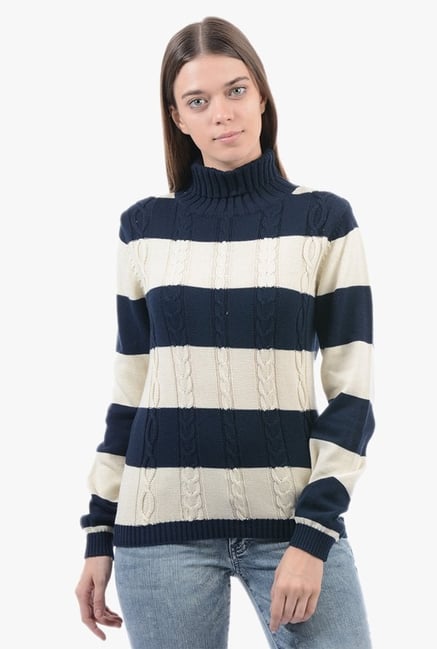 Pepe Jeans Navy & Beige Crochet Sweater Pepe Jeans Navy & Beige Crochet Sweater