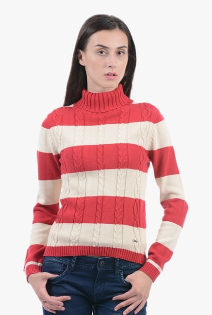 Pepe Jeans Beige & Red Crochet Sweater Pepe Jeans Beige & Red Crochet Sweater