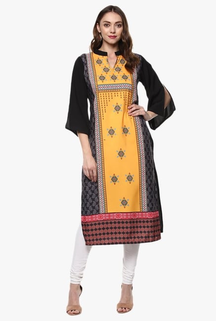 Ziyaa Mustard Printed Crepe Kurta Ziyaa Mustard Printed Crepe Kurta