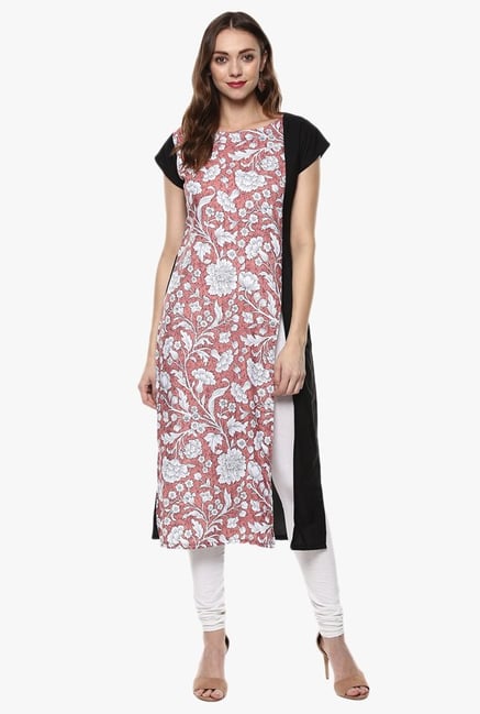 Ziyaa Peach Floral Print Crepe Kurta Ziyaa Peach Floral Print Crepe Kurta