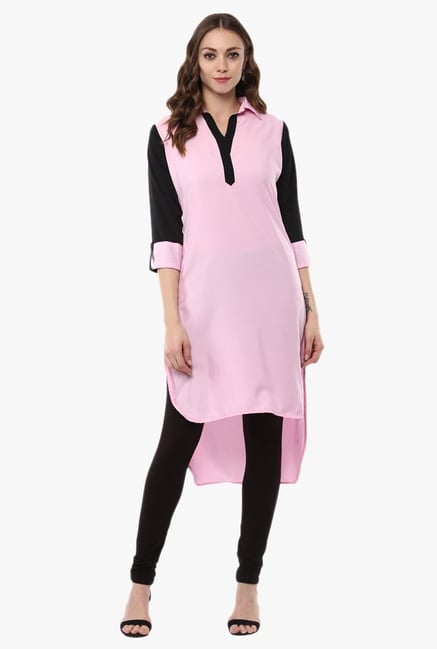 Ziyaa Pink Shirt Collar Crepe Kurti Ziyaa Pink Shirt Collar Crepe Kurti