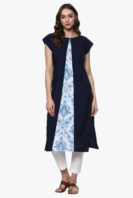 Ziyaa Navy Printed Crepe Kurta Ziyaa Navy Printed Crepe Kurta