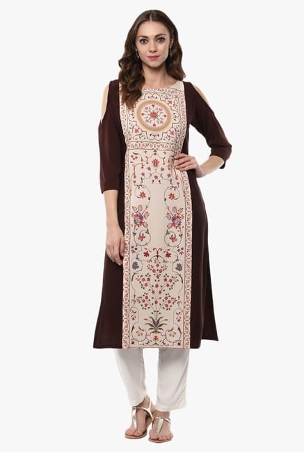 Ziyaa Brown Printed Crepe Kurta Ziyaa Brown Printed Crepe Kurta